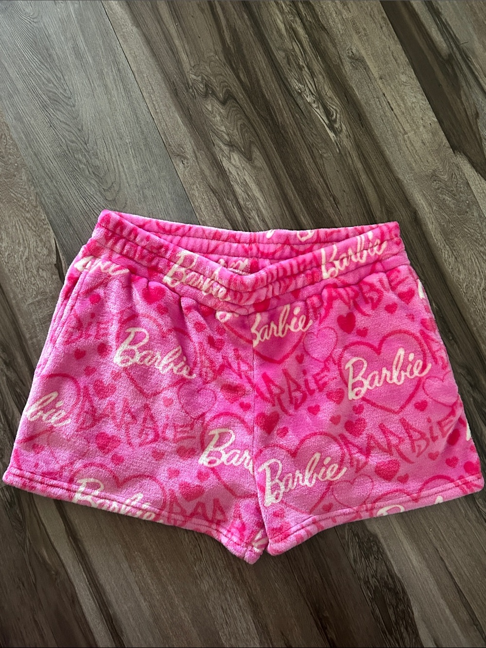 Barbie Pink Heart-Logo Plush Athletic Shorts